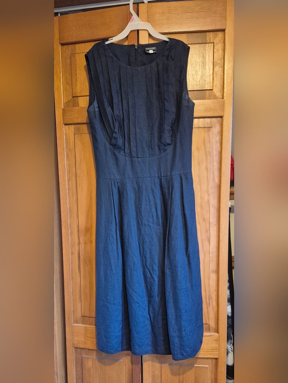 Giorgio Armani Navy Pleated Bodice Sleeveless Dress